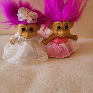 VINTAGE RUSS Neon Pink & Bride Troll Doll 1990’s Great Condition